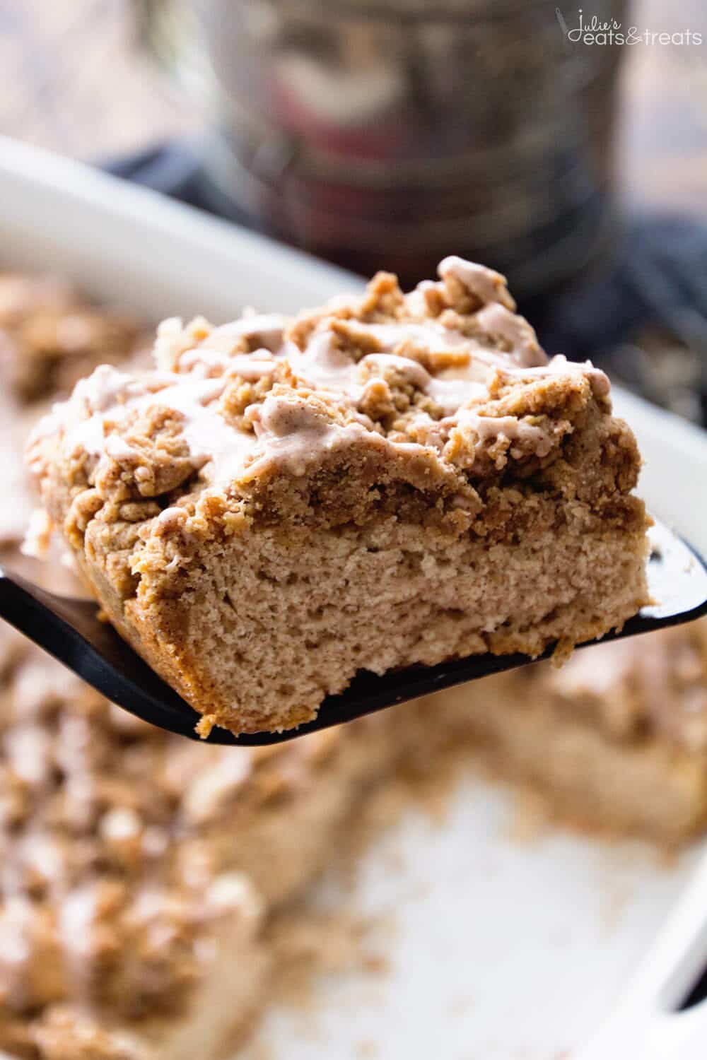 Cinnamon Crumb Coffee Cake Recipe ~ Delicious Coffee Cake Recipe Spiced with Cinnamon and Topped with a Thick Cinnamon Struesel Topping then Drizzled with Icing! Perfect Recipe for Dessert, Breakfast or Brunch!