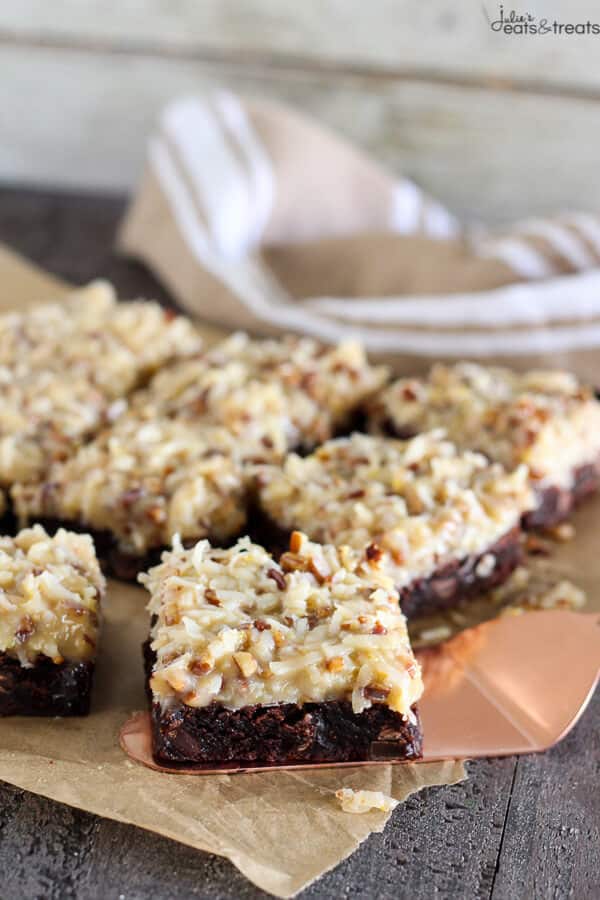 German Chocolate Brownies on spatula