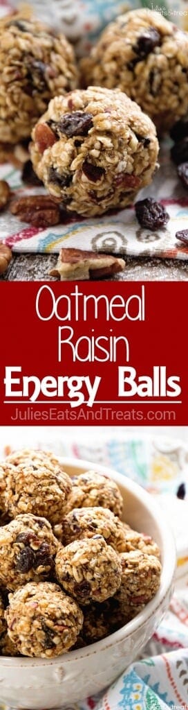 No Bake Oatmeal Raisin Energy Balls Recipe ~ Delicious Energy Balls That Taste Just like Oatmeal Raisin Cookies! Loaded with Oatmeal, Raisins, Pecans, Flaxseed, Chia Seeds and Spiced with Cinnamon!