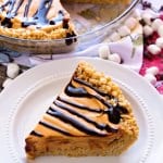 No Bake Scotcheroo Pie Recipe ~ A Delicious Peanut Butter Rice Krispie Pie Crust Topped with Butterscotch Pudding and Topped with Chocolate!