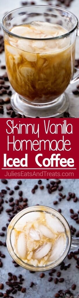 Skinny Vanilla Homemade Iced Coffee ~ Skip the Expensive Coffee Shop Iced Coffee and Make Your Own Cold Brewed Coffee at Home! Plus it's on the Lighter Side!