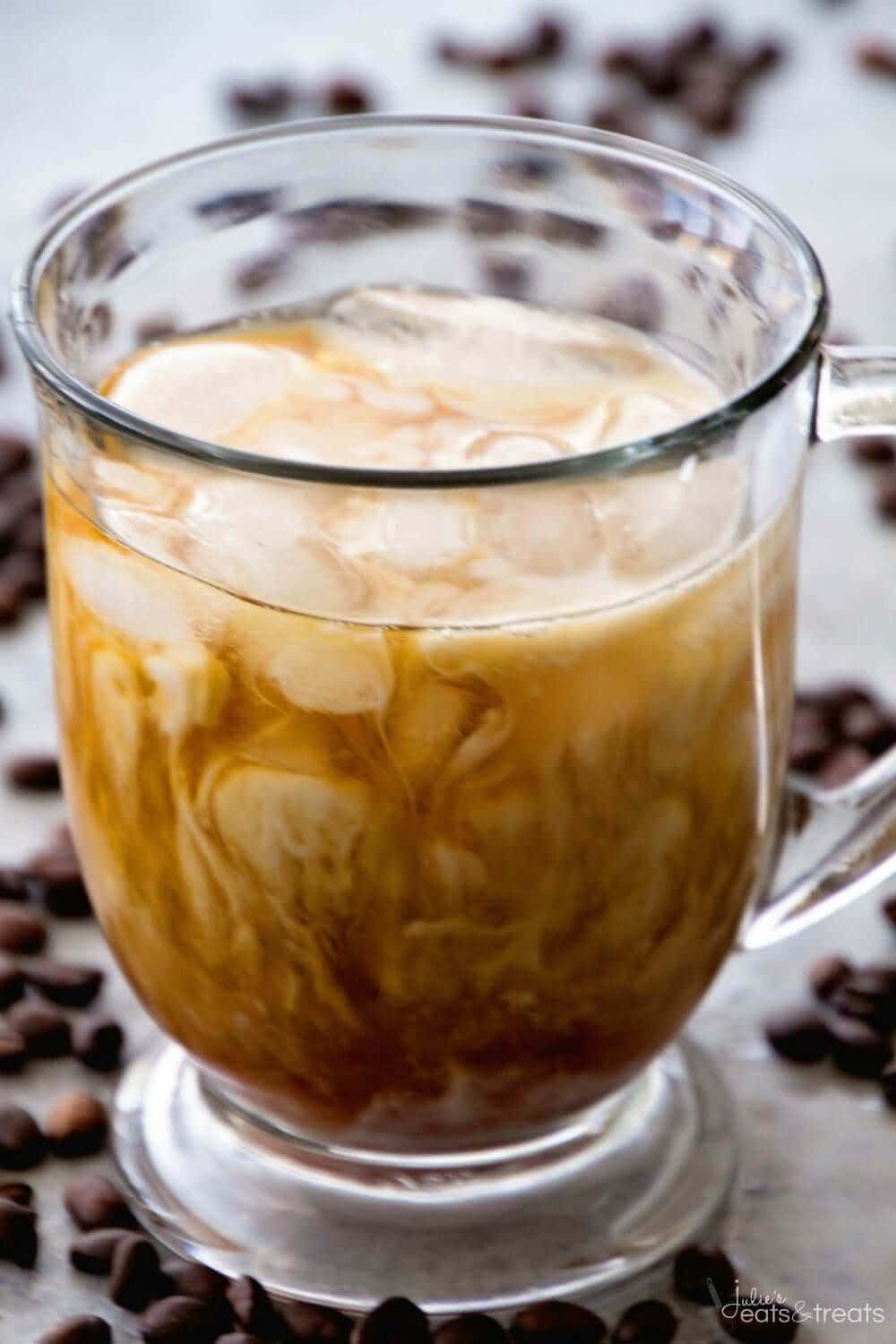 Skinny Vanilla Homemade Iced Coffee ~ Skip the Expensive Coffee Shop Iced Coffee and Make Your Own Cold Brewed Coffee at Home! Plus it's on the Lighter Side!