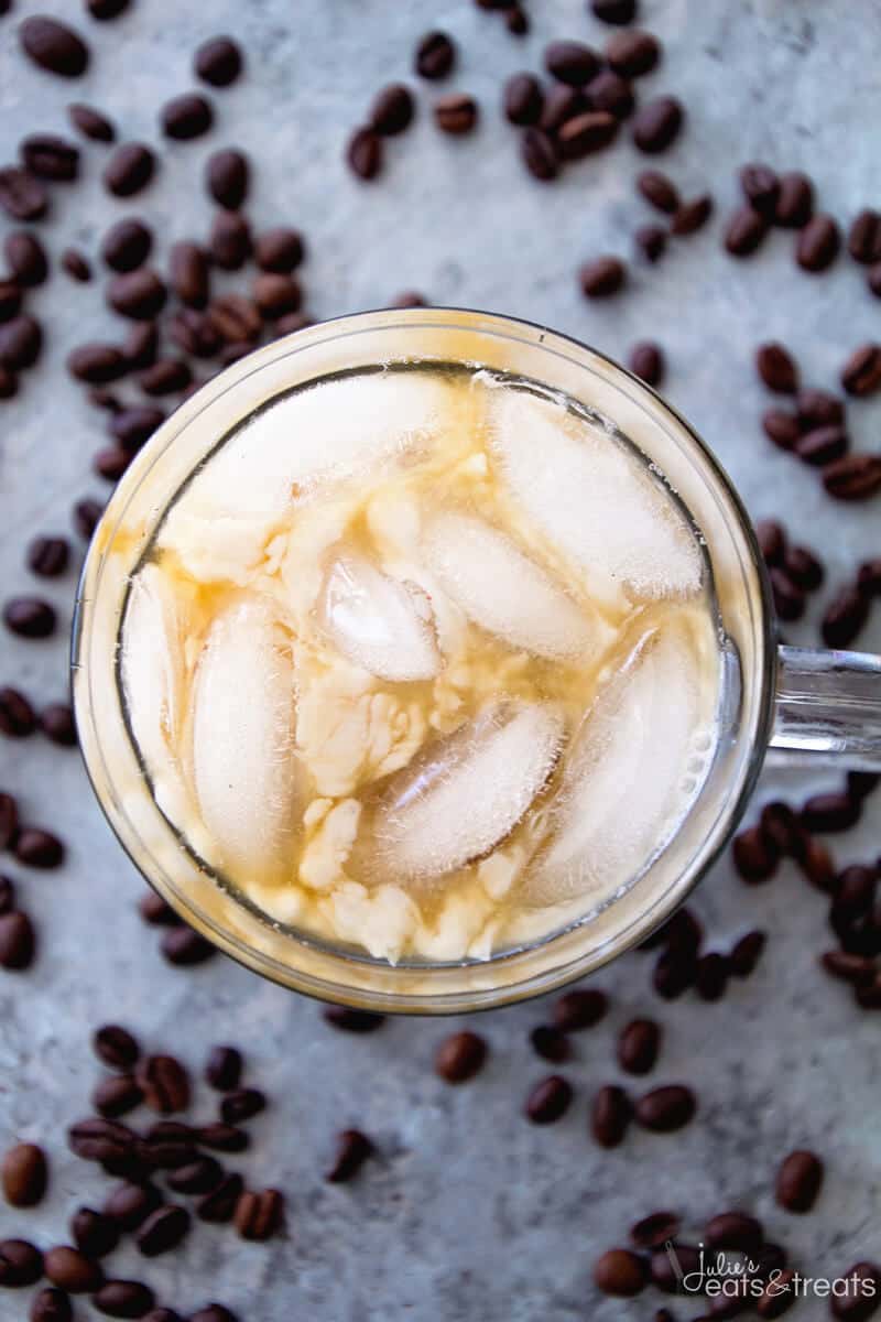 Skinny Vanilla Homemade Iced Coffee ~ Skip the Expensive Coffee Shop Iced Coffee and Make Your Own Cold Brewed Coffee at Home! Plus it's on the Lighter Side!