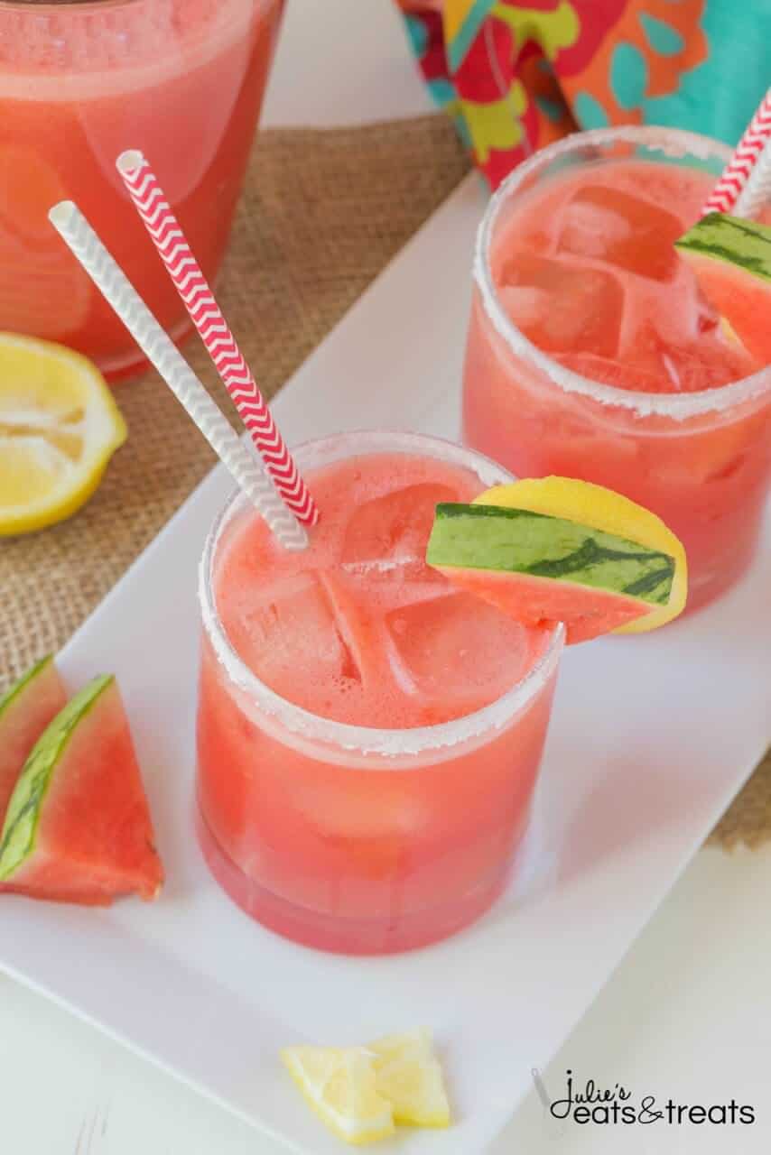 Spiked Watermelon Lemonade ~ A delicious drink that's a blend of watermelon, frozen lemonade and vodka. This is one adult drink you won't want to pass up this summer!