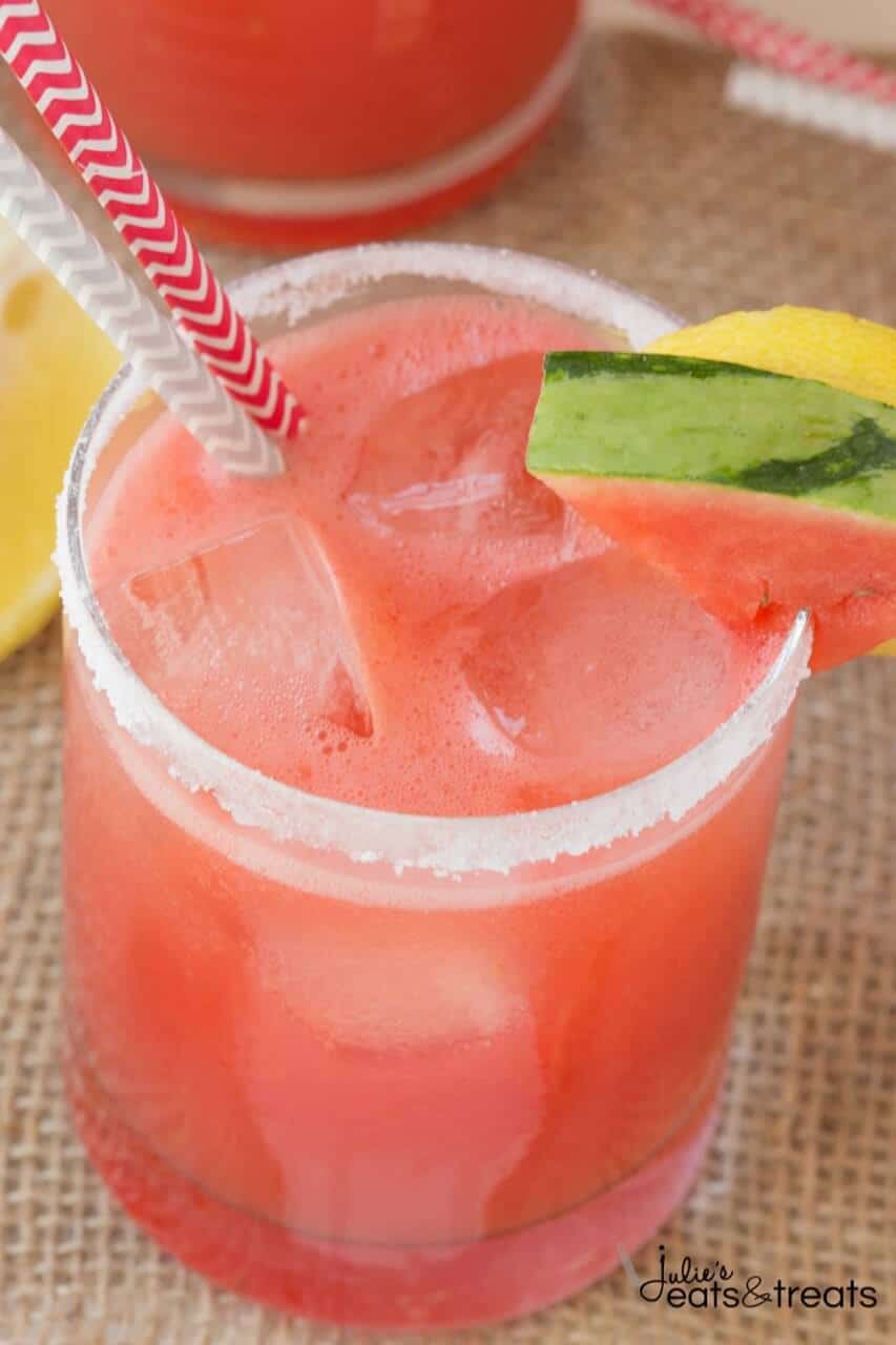 Spiked Watermelon Lemonade ~ A delicious drink that's a blend of watermelon, frozen lemonade and vodka. This is one adult drink you won't want to pass up this summer!