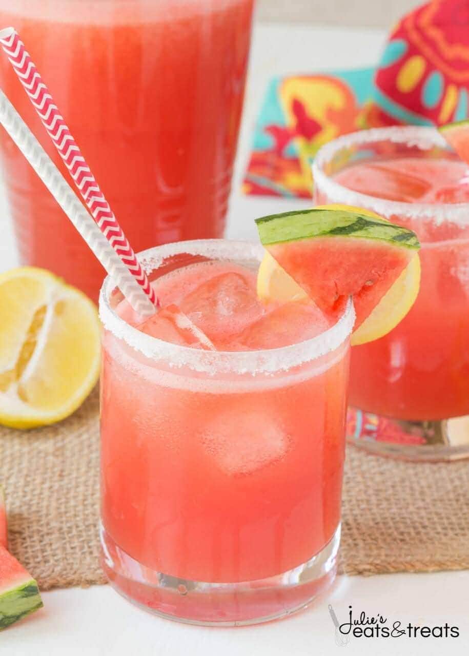 Spiked Watermelon Lemonade ~ A delicious drink that's a blend of watermelon, frozen lemonade and vodka. This is one adult drink you won't want to pass up this summer!