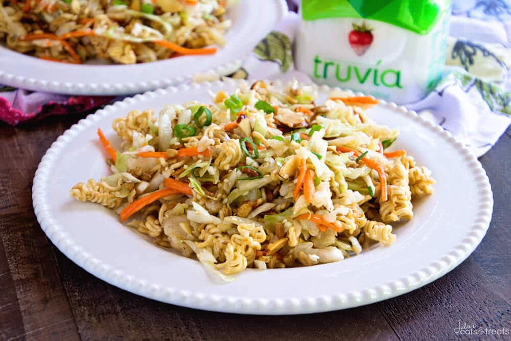 Asian Ramen Salad ~ Quick, Easy and Full of Flavor! It's the Perfect Potluck Salad and Only takes Minutes to Throw Together! Sweet, Savory and Delicious with the Perfect Amount of Crunch!