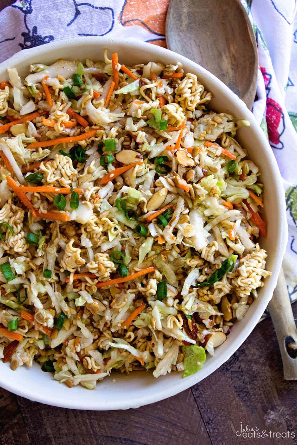 Asian Ramen Salad ~ Quick, Easy and Full of Flavor! It's the Perfect Potluck Salad and Only takes Minutes to Throw Together! Sweet, Savory and Delicious with the Perfect Amount of Crunch!