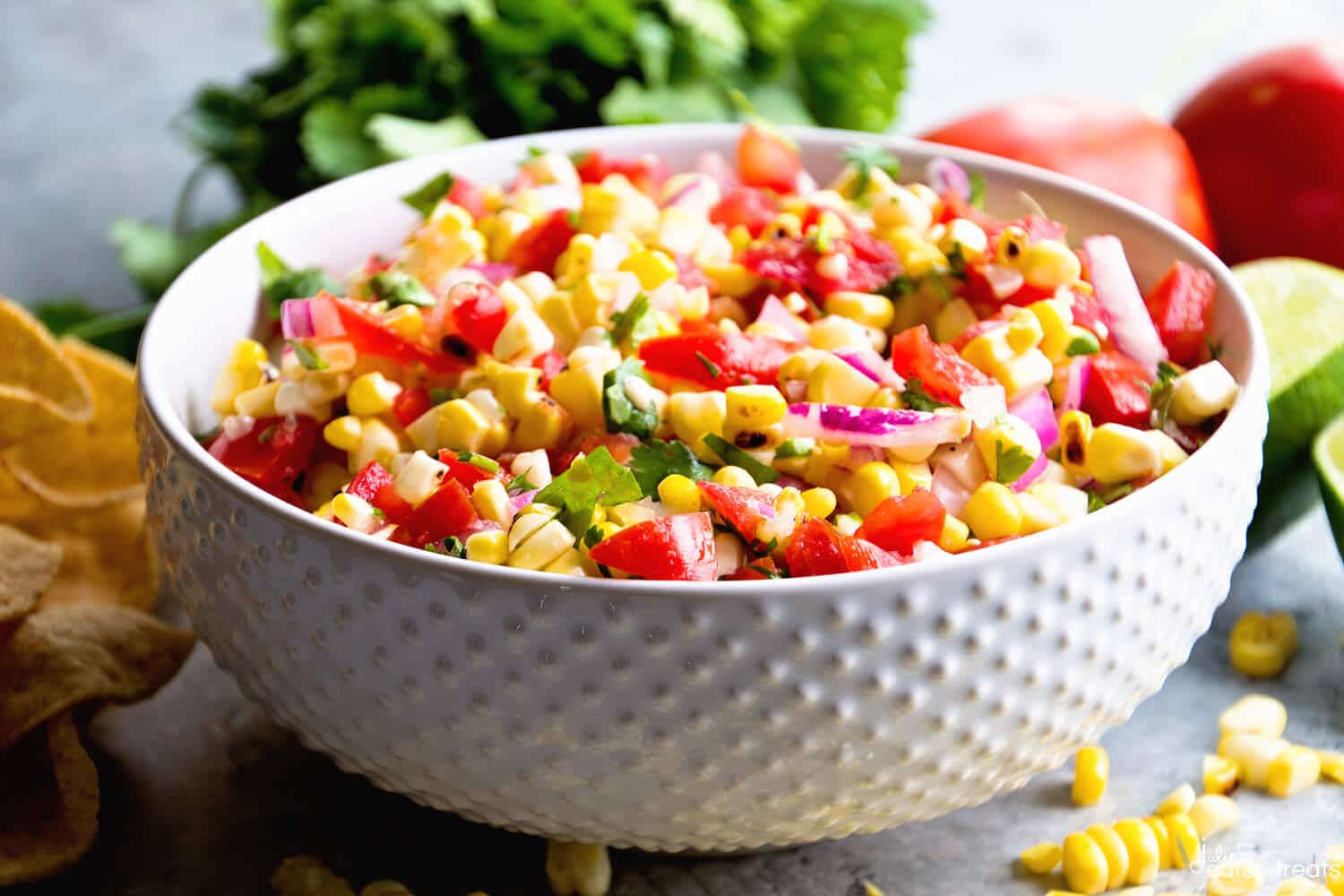 Grilled Corn Salsa ~ Fresh, Healthy and Delicious Salsa Made with Grilled Corn! Perfect for Dipping, Topping or Eating by the Spoonful!