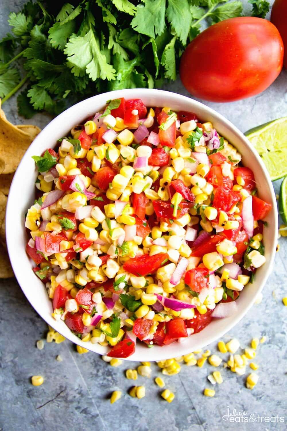 Grilled Corn Salsa ~ Fresh, Healthy and Delicious Salsa Made with Grilled Corn! Perfect for Dipping, Topping or Eating by the Spoonful!