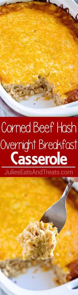 Corned Beef Hash Overnight Breakfast Casserole ~ Delicious, Comforting Overnight Breakfast Casserole Loaded with Corned Beef Hash, Eggs and Cheese! The Perfect Breakfast for Lazy Mornings!