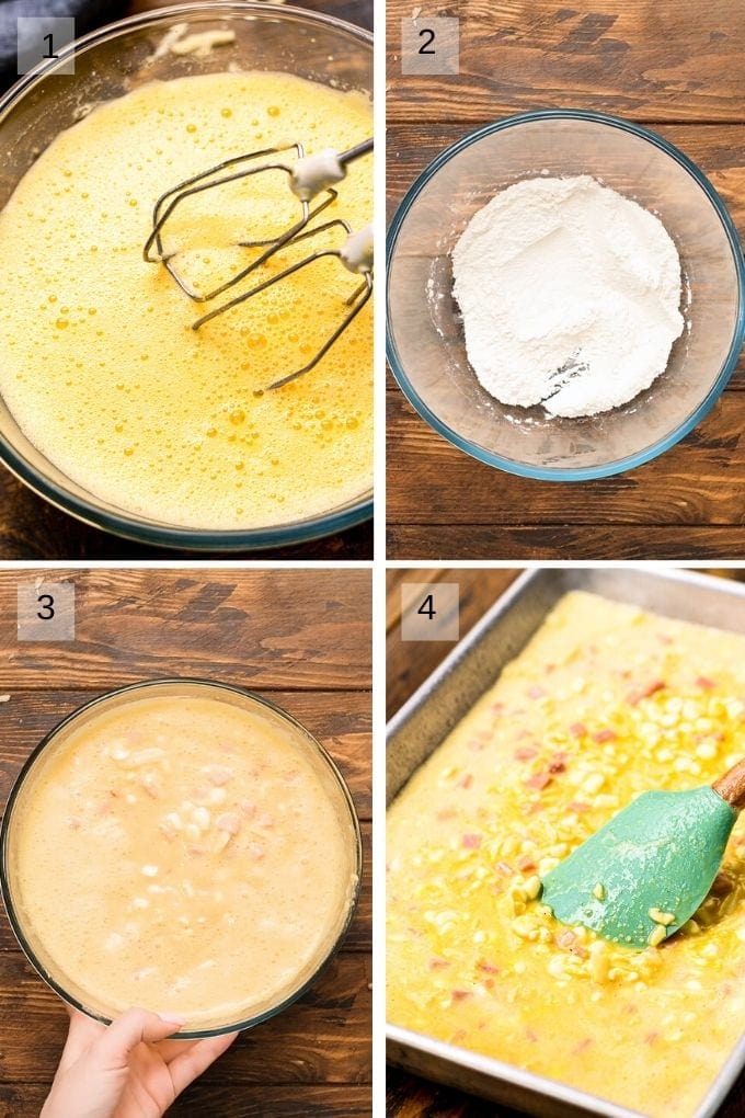 Collage of four image showing how to make baked omelettes