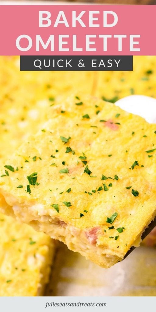 Baked Omelet square on a metal spatula