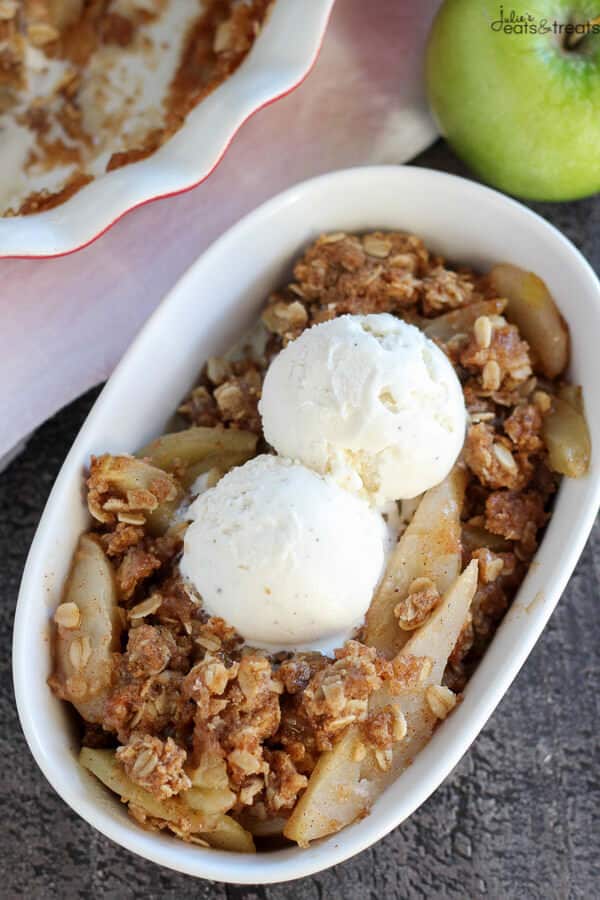 Apple Pear Crisp - Tender apples and pears baked with a brown sugar oat topping. Serve warm for the perfect fall or winter dessert!