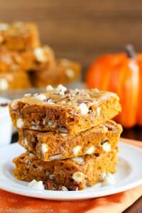 Pumpkin Blondies with White Chocolate and Pecans