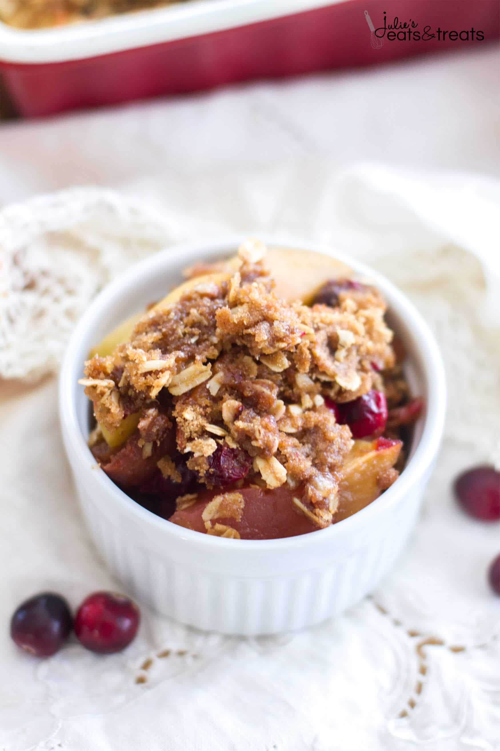 Cranberry Apple Cobbler is filled with sweet apples and fresh cranberries, baked then topped with the best brown sugar cinnamon crumble!