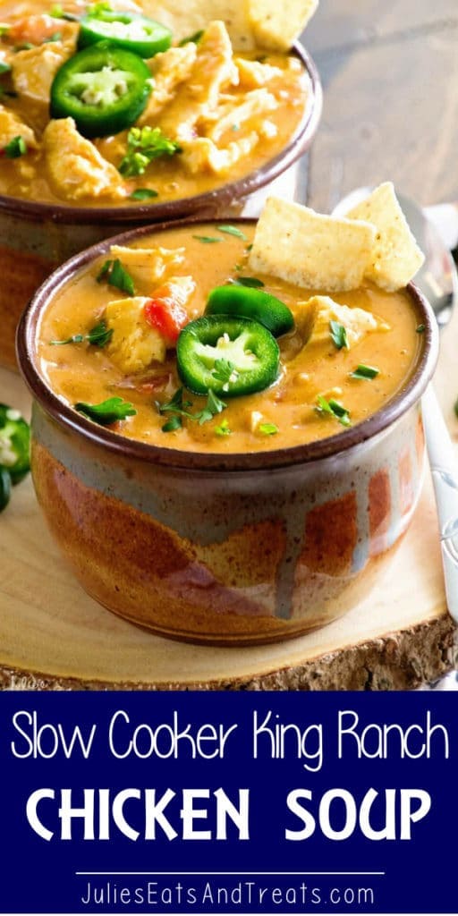 Crock Pot King Ranch Chicken Soup in two brown bowls