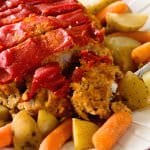 Crock Pot Meatloaf & Veggies ~ Comforting, Meatloaf Topped with Ketchup and Made in the Slow Cooker with Potatoes and Carrots! Make Your Entire Meal in the Crock Pot Tonight!