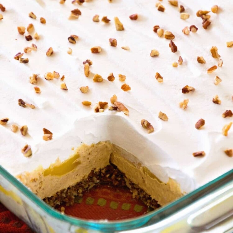 Pumpkin Lasagna Dessert ~ Creamy, Delicious Pumpkin Dessert with Layers of Gingersnap Cookies, Vanilla Pudding and Pumpkin! You Won't Be Able to Stop with One Bite!