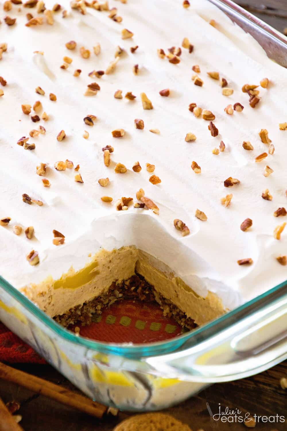 Pumpkin Lasagna Dessert ~ Creamy, Delicious Pumpkin Dessert with Layers of Gingersnap Cookies, Vanilla Pudding and Pumpkin! You Won't Be Able to Stop with One Bite!