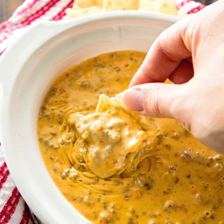 Spicy Crock Pot Cheesy Hamburger Dip ~ The BEST Cheese Dip Made in Your Slow Cooker! Perfect for a Party, Game Day or Just Because! This Appetizer Will Have You Coming Back for More!