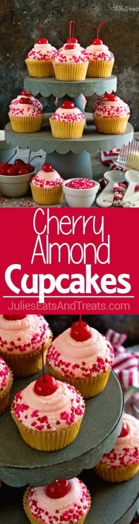 Cherry Almond Cupcakes ~ Light & Fluffy Almond Cupcakes Topped with Cherry Frosting! Perfect for Holidays, Birthdays or Just Because!
