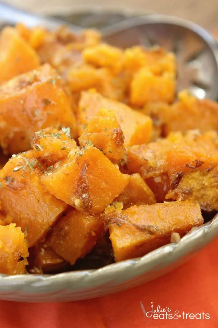 Parmesan Crock Pot Sweet Potatoes ~ Perfect Easy, Quick Weeknight Side Dish or Holiday Side Dish in Your Slow Cooker! Packed Full of Garlic and Parmesan Flavor!