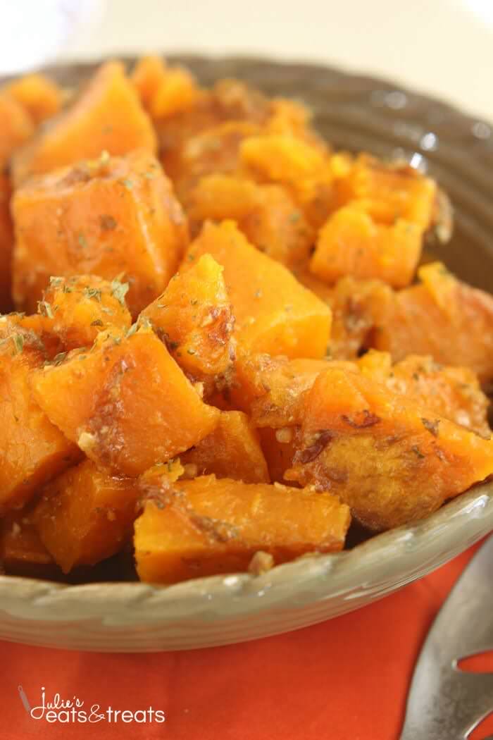 Parmesan Crock Pot Sweet Potatoes ~ Perfect Easy, Quick Weeknight Side Dish or Holiday Side Dish in Your Slow Cooker! Packed Full of Garlic and Parmesan Flavor!