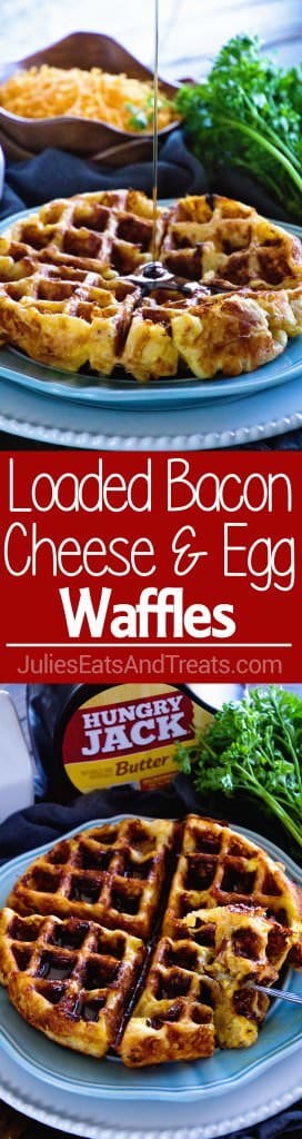 Loaded Egg Bacon Cheese Waffles ~ The Ultimate Sweet & Savory Waffle! Eat this Comfort Food for Breakfast or Dinner Whichever You'd Like!