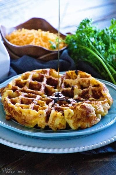 Loaded Egg Bacon Cheese Waffles ~ The Ultimate Sweet & Savory Waffle! Eat this Comfort Food for Breakfast or Dinner Whichever You'd Like!