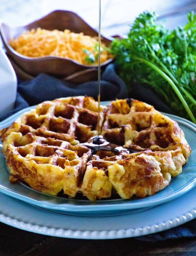 Loaded Egg Bacon Cheese Waffles ~ The Ultimate Sweet & Savory Waffle! Eat this Comfort Food for Breakfast or Dinner Whichever You'd Like!