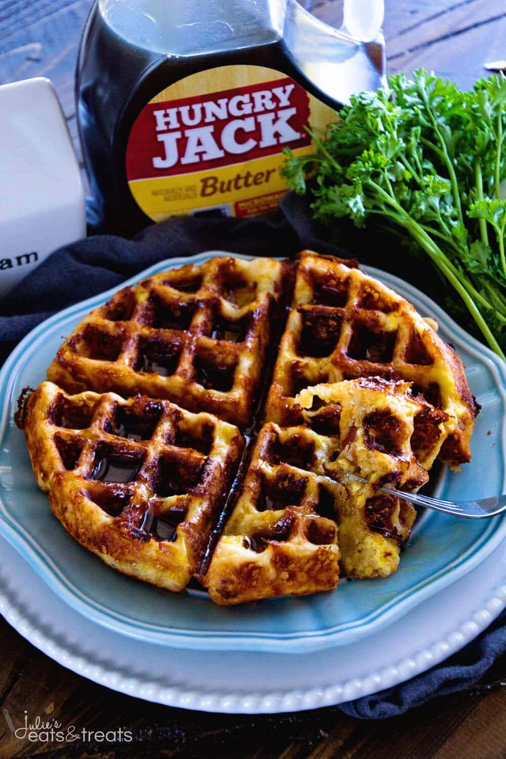 Loaded Egg Bacon Cheese Waffles ~ The Ultimate Sweet & Savory Waffle! Eat this Comfort Food for Breakfast or Dinner Whichever You'd Like!