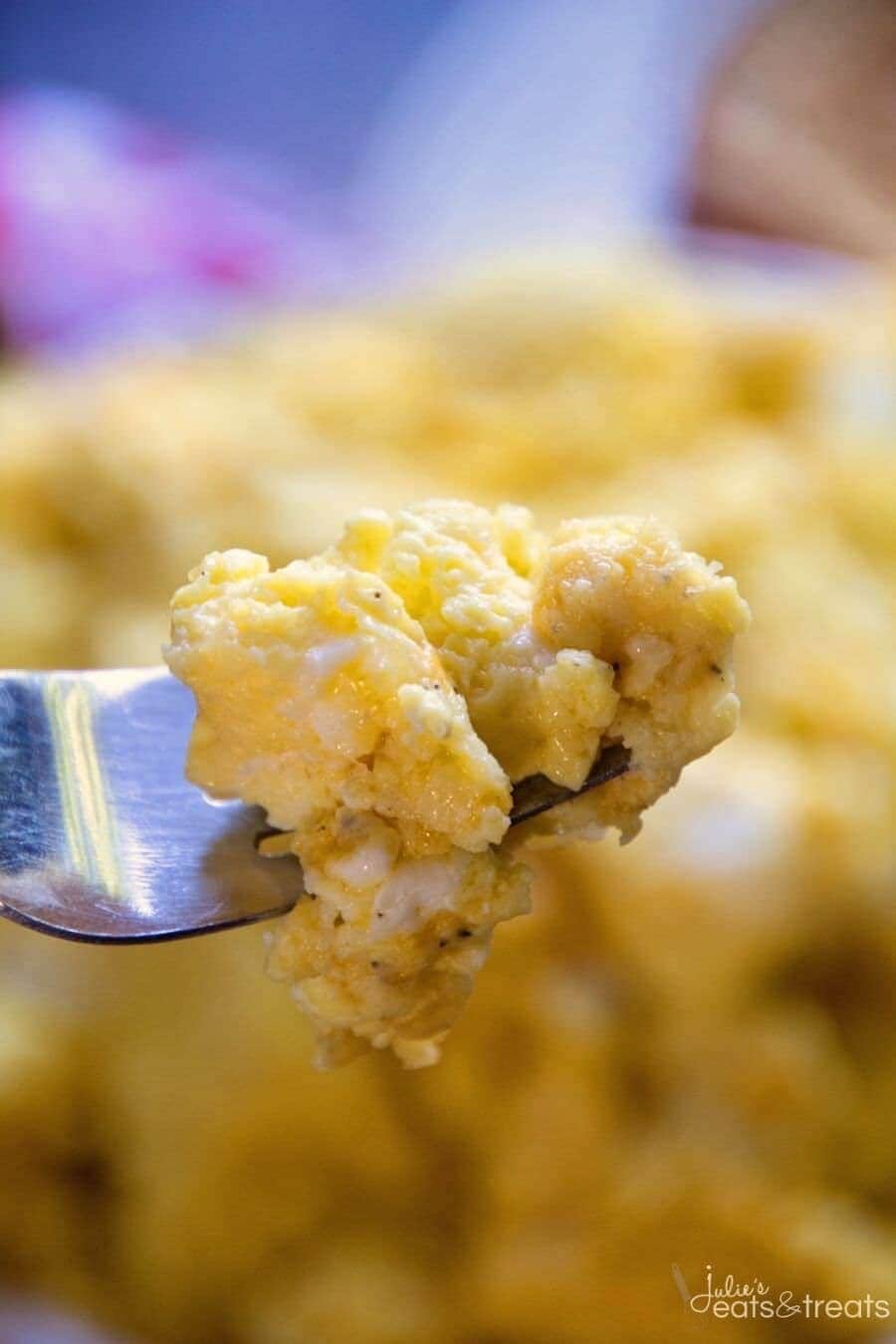 Easy Oven Baked Scrambled Eggs ~ Light, Fluffy, Perfect Scrambled Eggs with Cheese! Baked to Perfection in Your Oven!