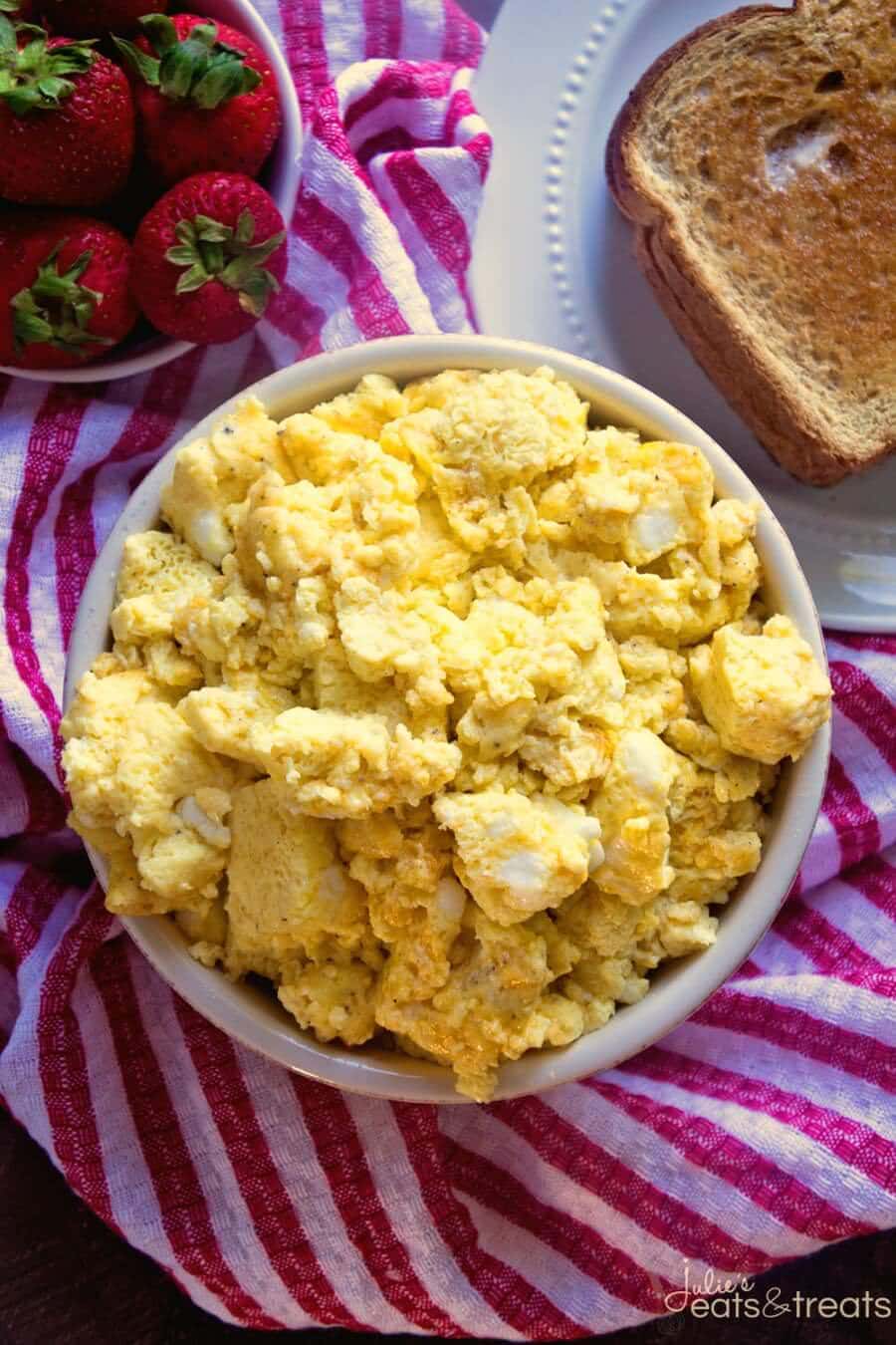 Easy Oven Baked Scrambled Eggs ~ Light, Fluffy, Perfect Scrambled Eggs with Cheese! Baked to Perfection in Your Oven!