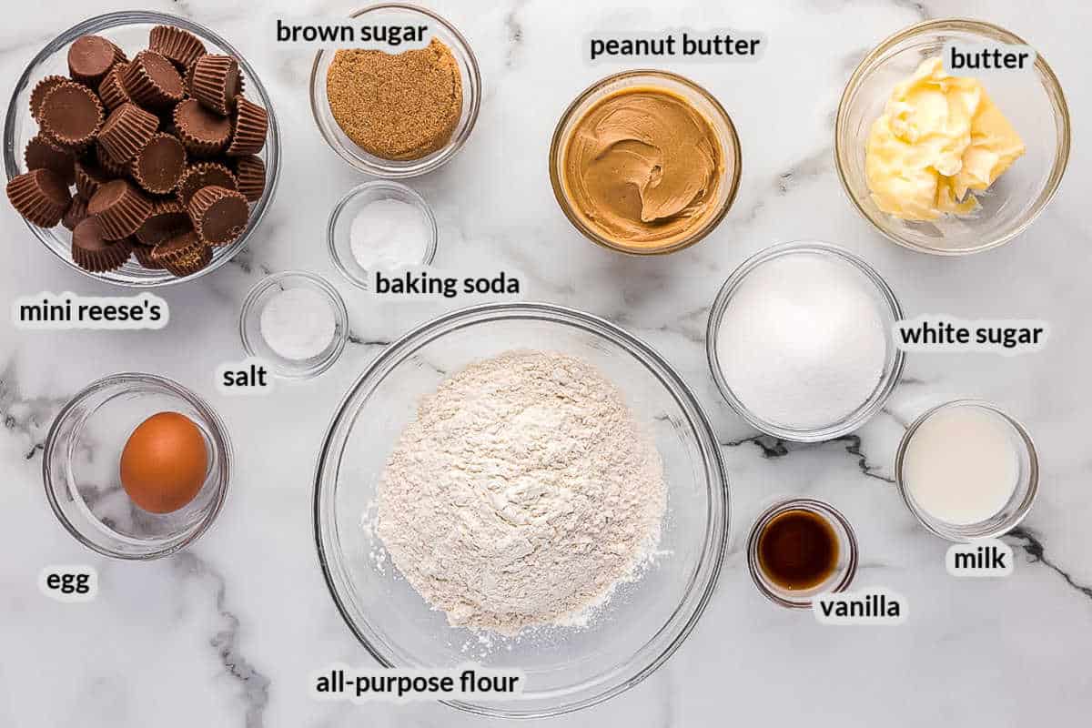 Overhead image of Peanut Butter Cup Cookies Ingredients