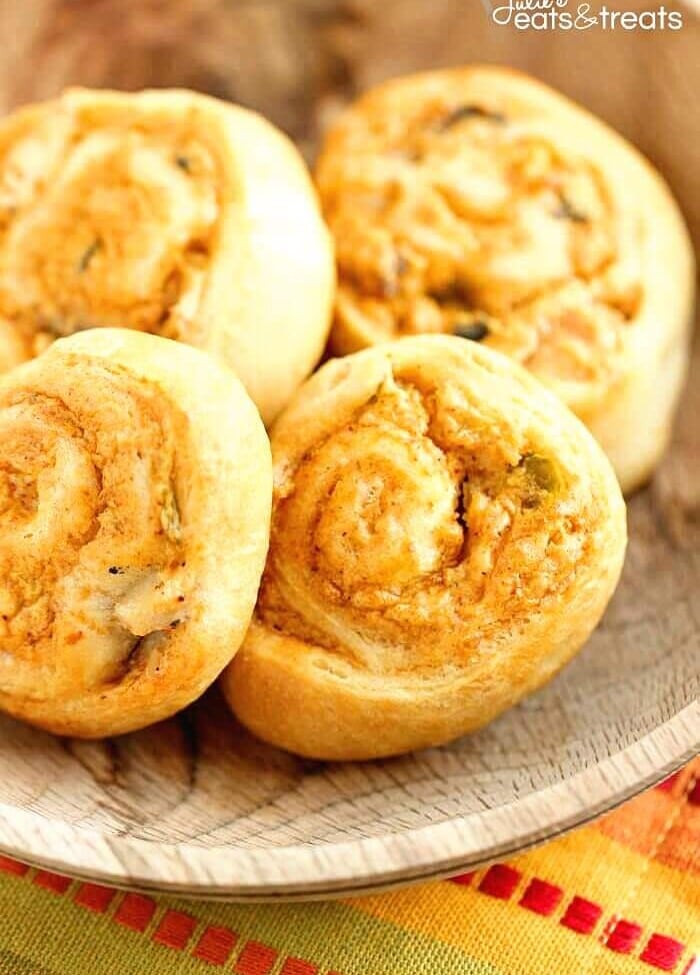 Crescent Chicken Taco Pinwheels - An easy appetizer recipe filled with diced chicken, cream cheese, taco seasoning, and green chiles. It's perfect for when you need a quick snack or dinner idea too!