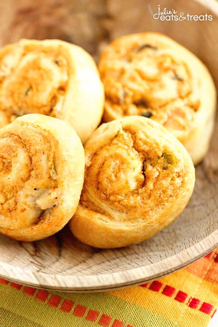 Crescent Chicken Taco Pinwheels - An easy appetizer recipe filled with diced chicken, cream cheese, taco seasoning, and green chiles. It's perfect for when you need a quick snack or dinner idea too!