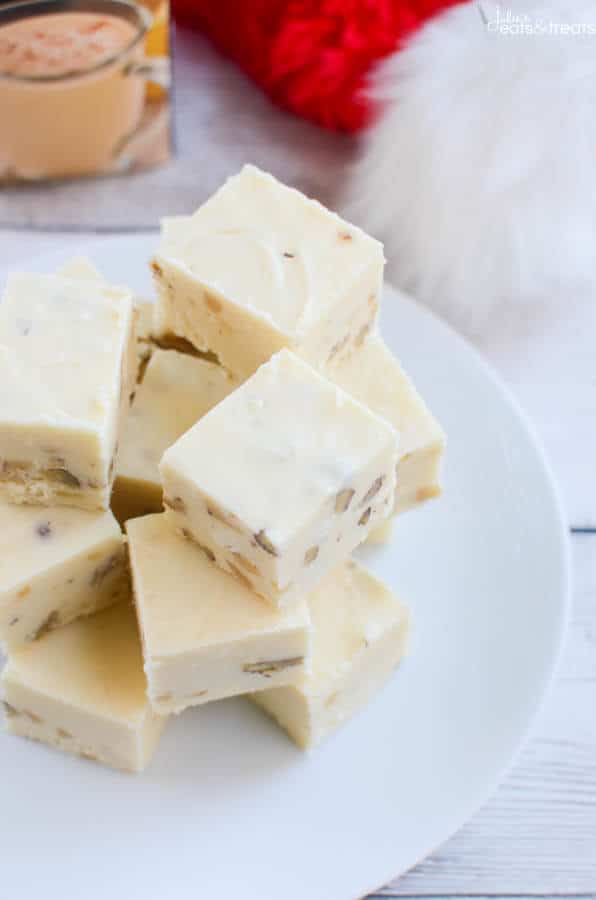Eggnog Fudge ~ This Quick, Easy and Delicious Fudge Recipe is Loaded with Eggnog and Walnuts! The Perfect Treat for Christmas!