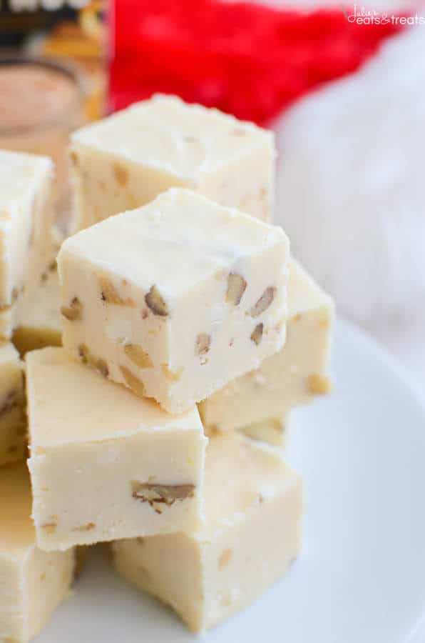 Eggnog Fudge ~ This Quick, Easy and Delicious Fudge Recipe is Loaded with Eggnog and Walnuts! The Perfect Treat for Christmas!