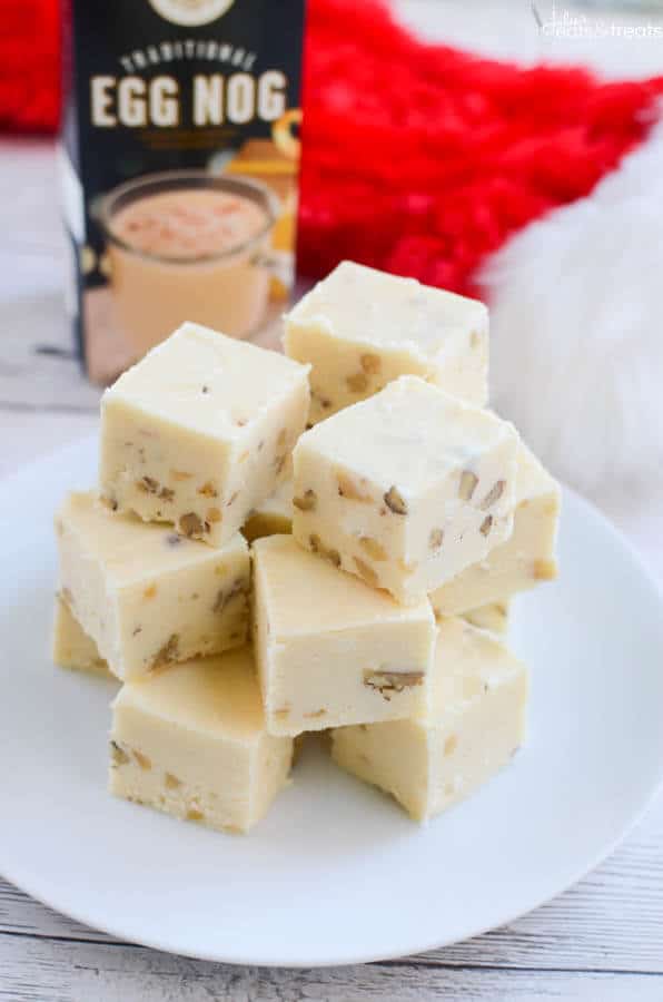 Eggnog Fudge ~ This Quick, Easy and Delicious Fudge Recipe is Loaded with Eggnog and Walnuts! The Perfect Treat for Christmas!