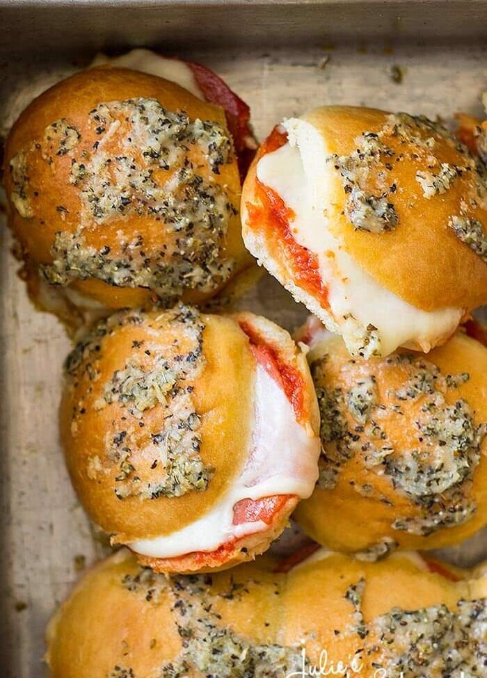 Pizza sliders in a cake pan