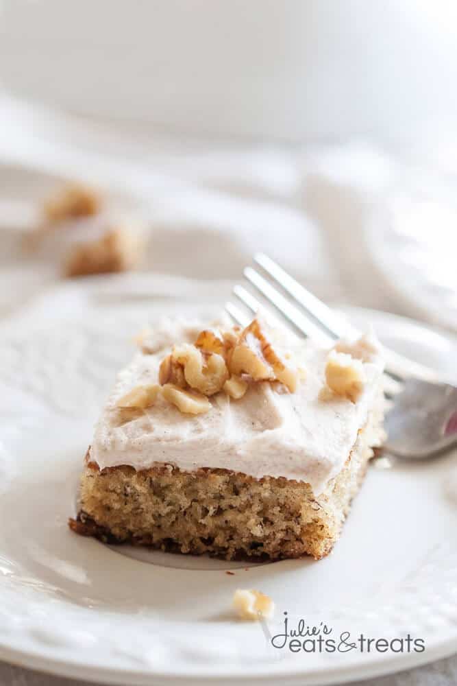 Banana Nut Bars with Cinnamon Cream Cheese Frosting. The perfect way to use up ripe bananas, and so easy to make! 