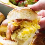 Cheesy Bacon Egg Breakfast Sliders ~ Delicious Slider Sandwiches Stuffed with Bacon, Scrambled Eggs and Cheese! The Perfect Easy Breakfast or Brunch Recipe!