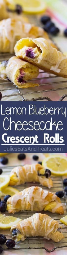 Lemon Blueberry Cheesecake Crescent Rolls ~ Filled a with Creamy, Sweet and Tangy Lemon Filling and Bursting with Fresh Blueberries! Perfect for Dessert, Breakfast or Brunch!