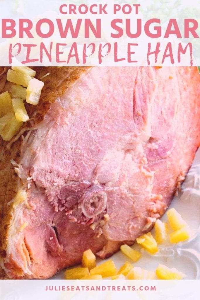 Brown sugar and pineapple ham on a white tray