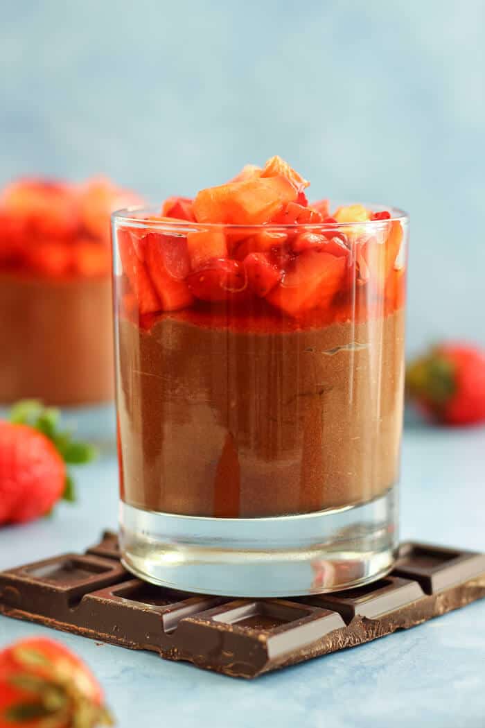 Chocolate Nutella Mousse with Strawberries ~A perfect dessert for family gatherings, parties or a picnic! It’s rich in flavor, quick and tastes delicious!