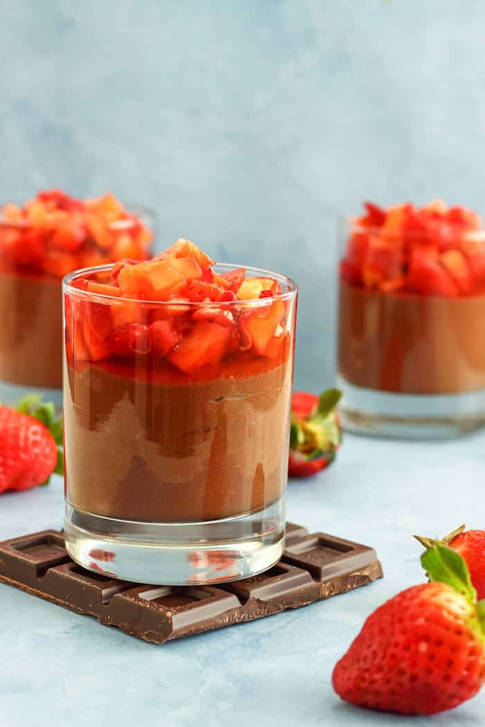 Chocolate Nutella Mousse with Strawberries ~A perfect dessert for family gatherings, parties or a picnic! It’s rich in flavor, quick and tastes delicious!