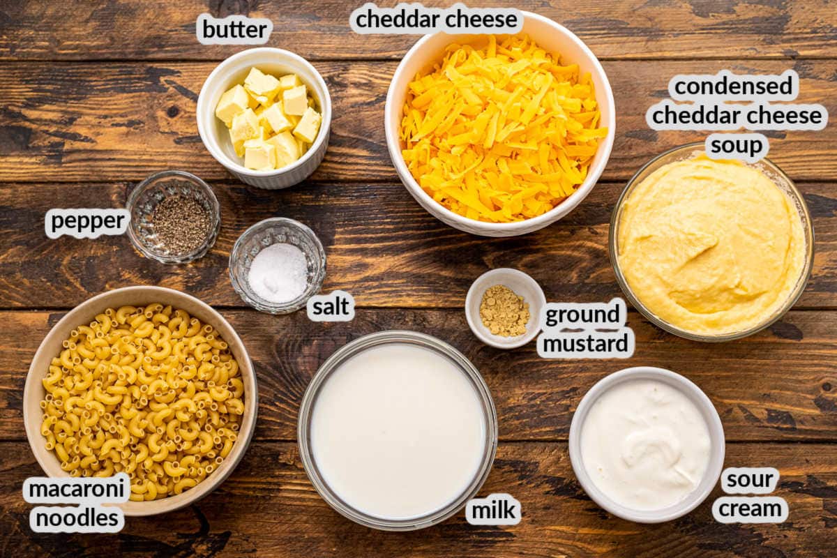 Crock Pot Mac and Cheese Ingredients in bowls