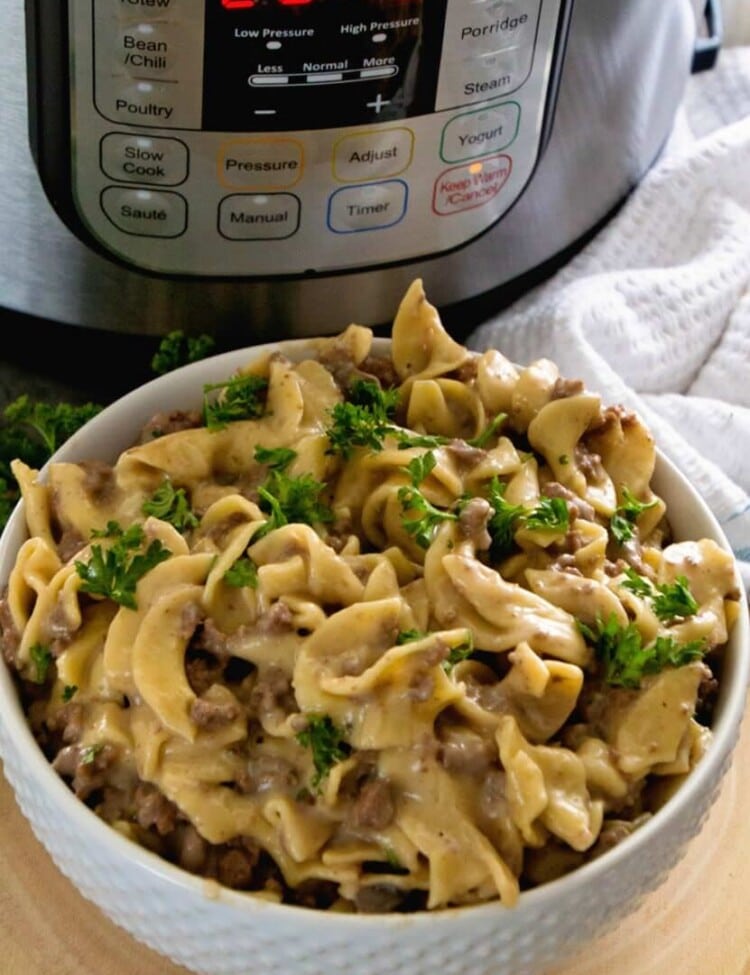 Instant Pot {Pressure Cooker} Hamburger Stroganoff ~ Our Favorite Meal Now in the Instant Pot! Only One Dish to Clean and You Have an Easy Dinner Recipe!