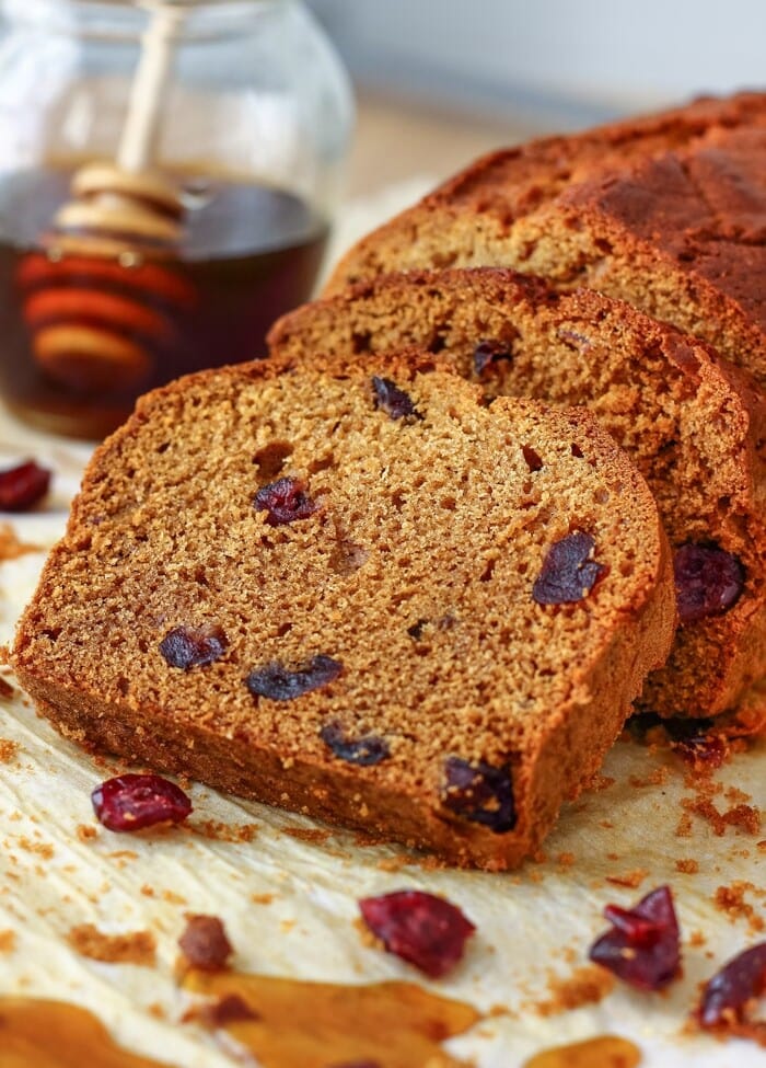 Sliced honey cranberry bread